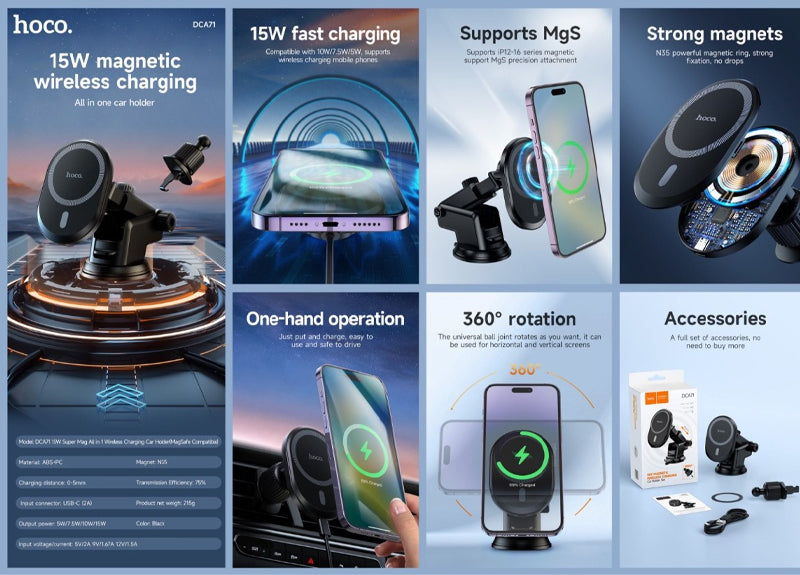 15W Super Magnetic All in 1 Wireless Charging Car Holder DCA71