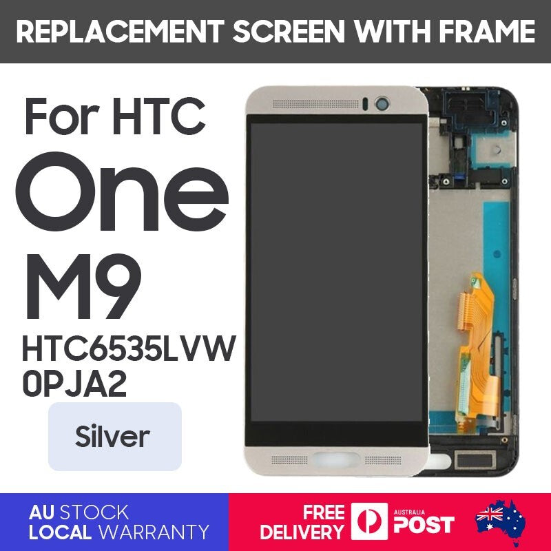New Replacement LCD Display Touch Screen With Frame for HTC One M9- Silver