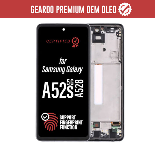 Geardo Premium OEM OLED LCD Touch Screen Assembly + Frame Replacement For Galaxy A52s 5G 2021 A528