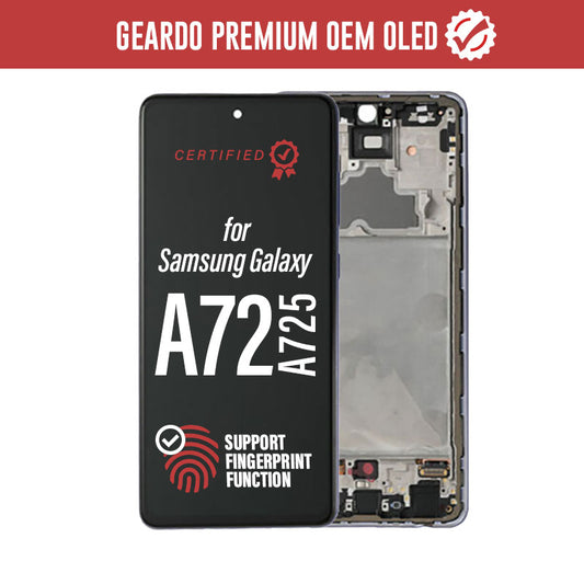 Geardo Premium OEM OLED LCD Touch Screen Assembly + Frame Replacement For Galaxy A72 2021 A725