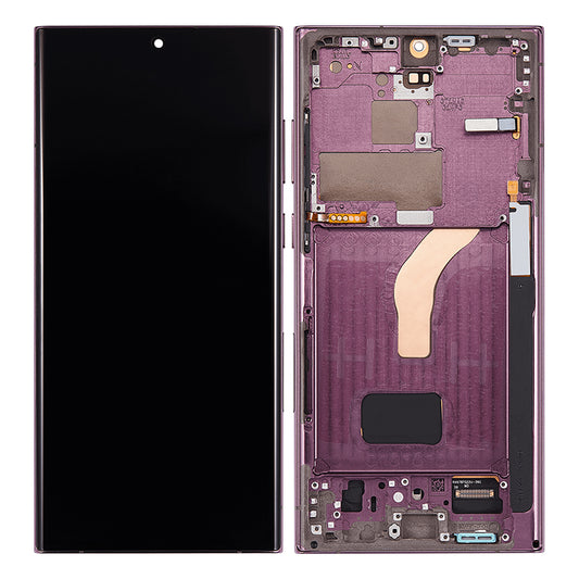 LCD Digitizer Screen Assembly with Frame Service Pack Replacement for Galaxy S22 Ultra 5G S908 - Burgundy