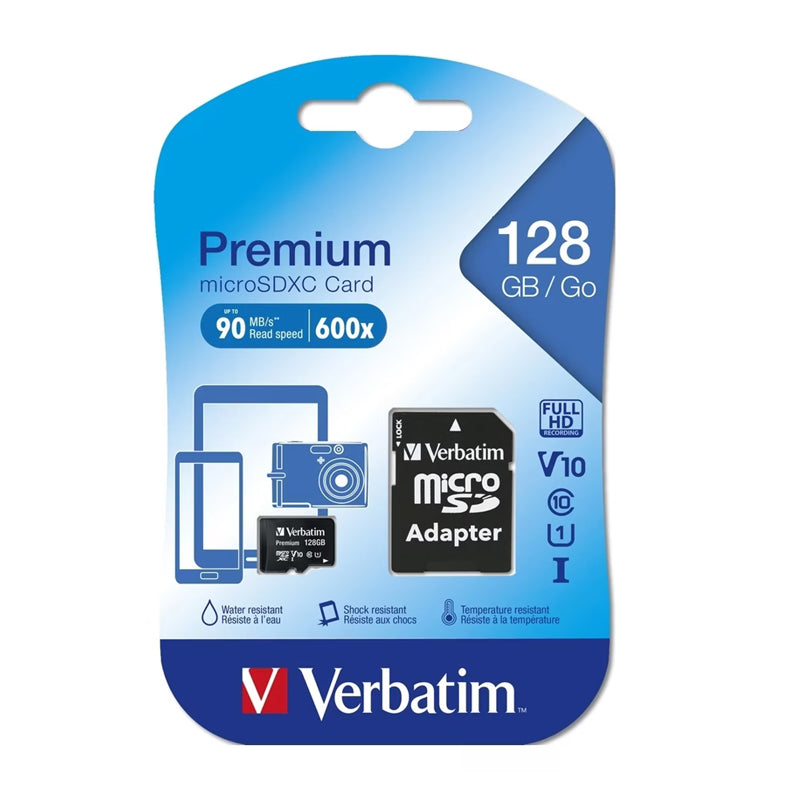Verbatim Premium 600X MicroSD Card with Adapter 128 GB