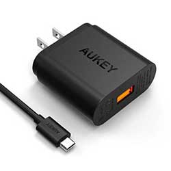 Aukey PA-U28 Fast Wall Charger with 1M length Micro USB Data Cable Black