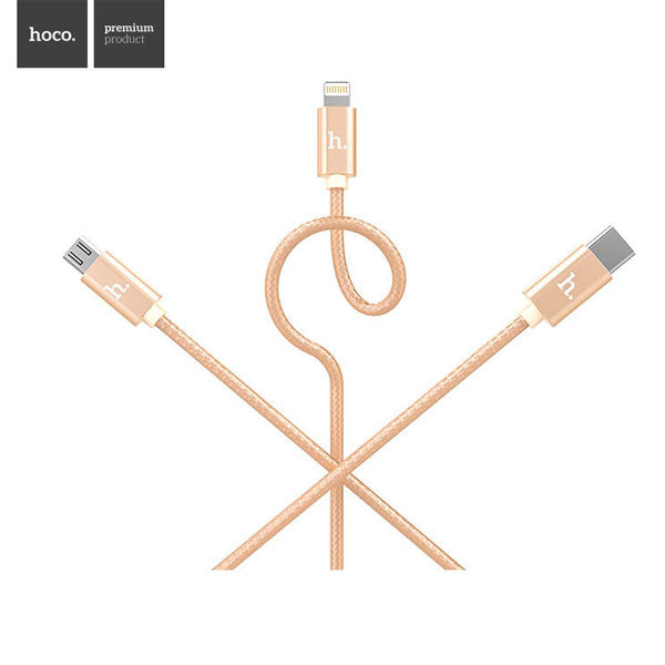 HOCO Lightning-Micro to USB Cable METAL knitted 2in1 X2 (1m)