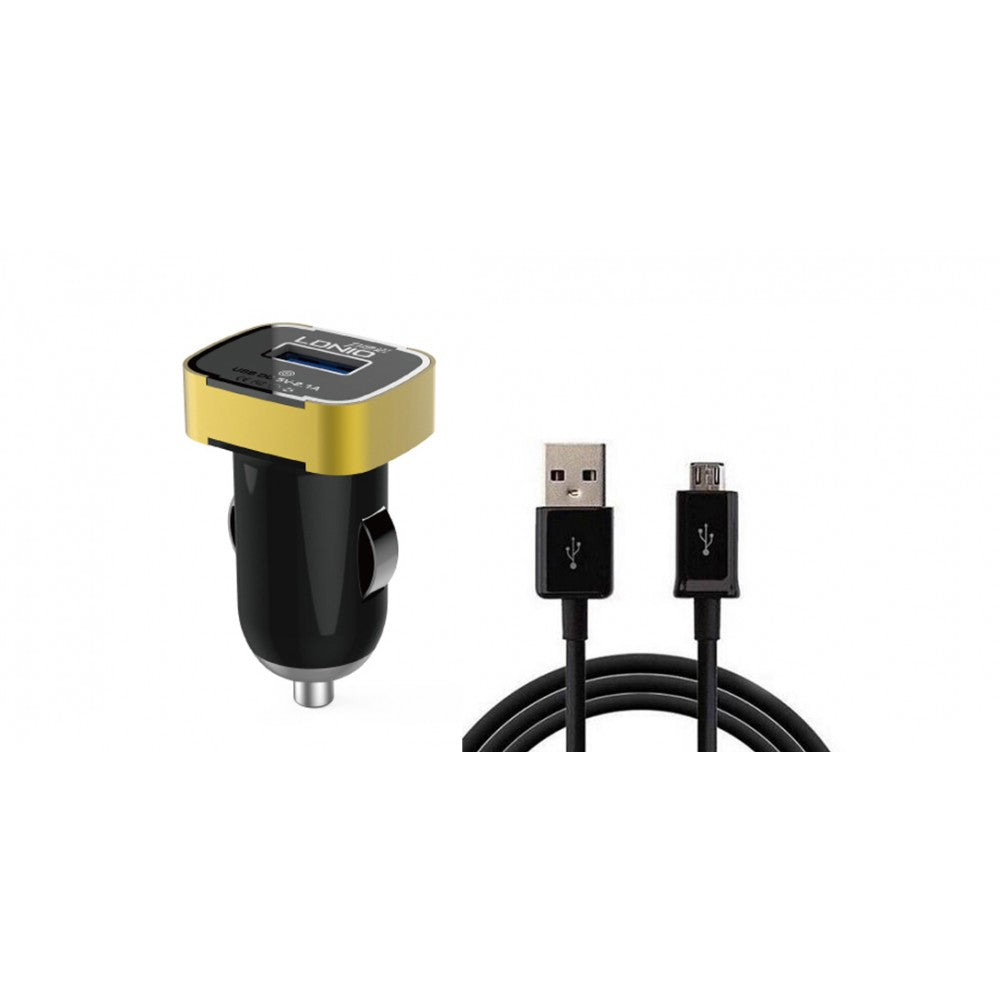 LDNIO 2.1A 10.5W Car Charger with Lightning Cable DL-DC211- Black