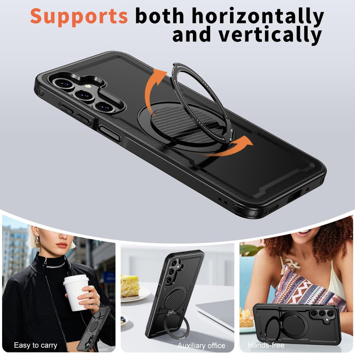 Rotative Ring Stand Armour Case for Galaxy A37 5G - Black