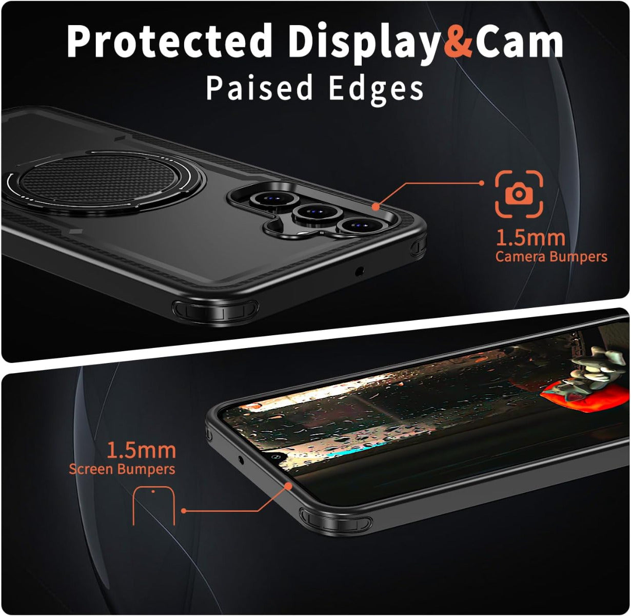Rotative Ring Stand Armour Case for Galaxy A37 5G - Black