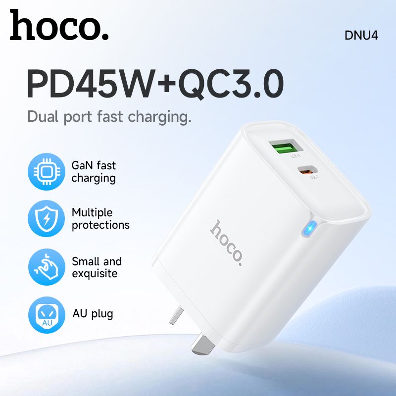 Hoco 45W Fast Charging Wall Charger Adaptor USB-C + USB-A DNU4