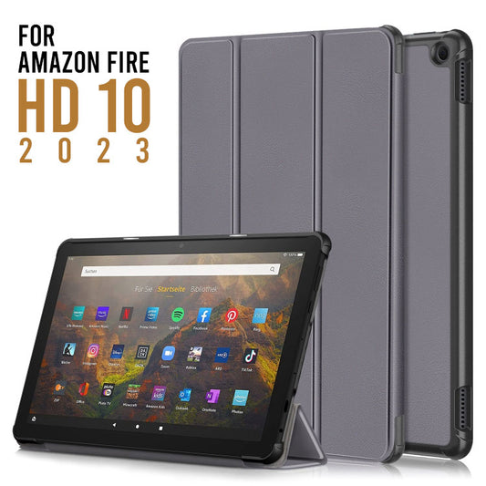 Custer Pure Color 3-Fold Leather Tablet Case For Amazon Fire  HD 10 2023