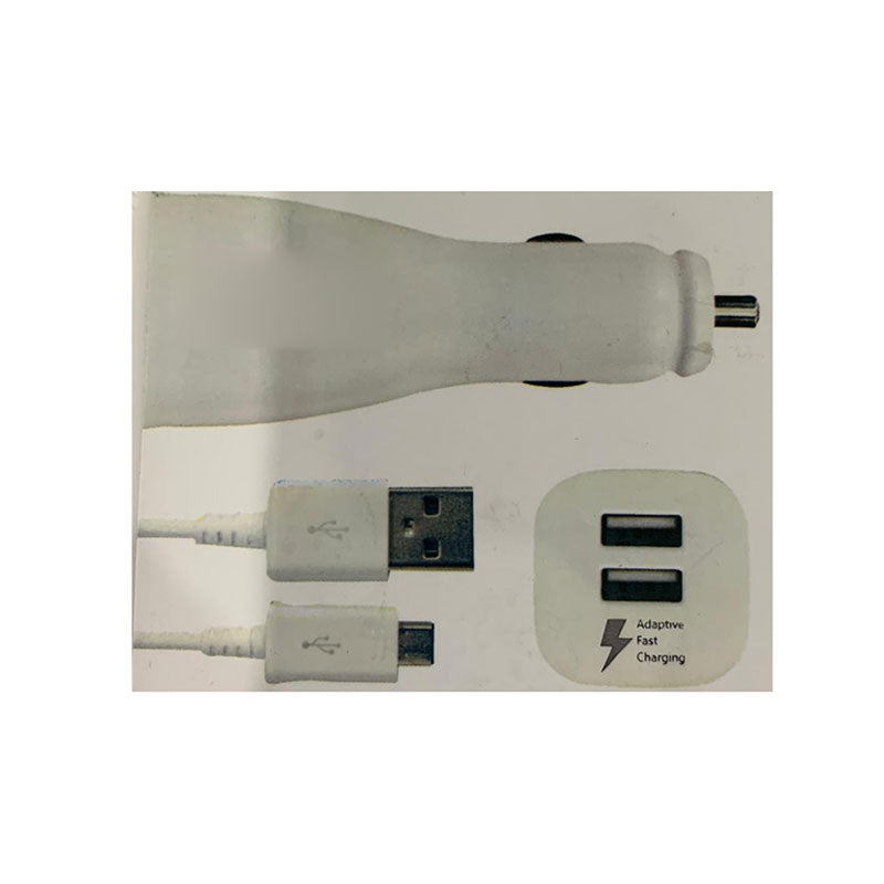 Dual USB-A 15W Fast Charging Car Charger with Micro USB Cable