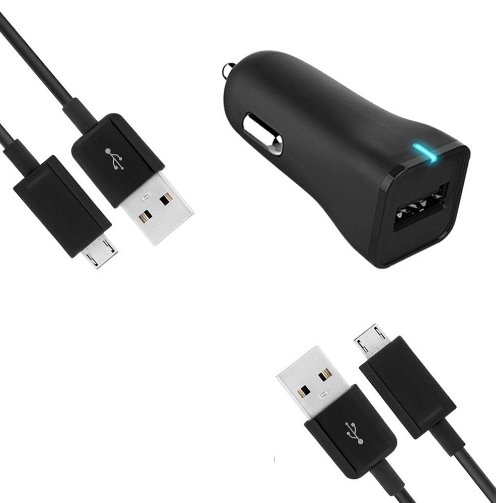 Dual USB-A 15W Fast Charging Car Charger with Micro USB Cable