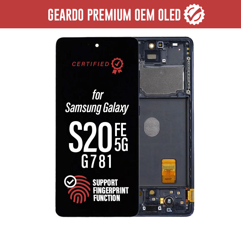 Geardo Premium OEM OLED LCD Touch Screen Assembly + Frame Replacement For Galaxy S20 FE 5G G781