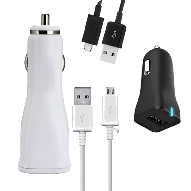 Dual USB-A 15W Fast Charging Car Charger with Micro USB Cable