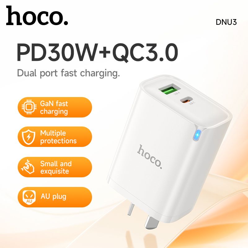 Hoco 30W Fast Charging Wall Charger Adaptor USB-C + USB-A DNU3