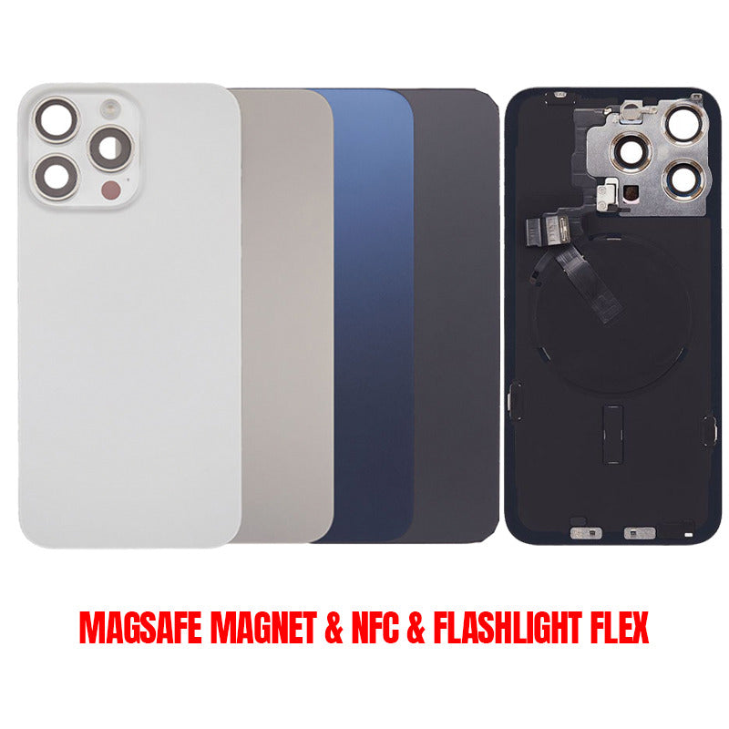 Back Glass Cover For iPhone 15 Pro (With Camera Frame and Wireless Charging Flex)