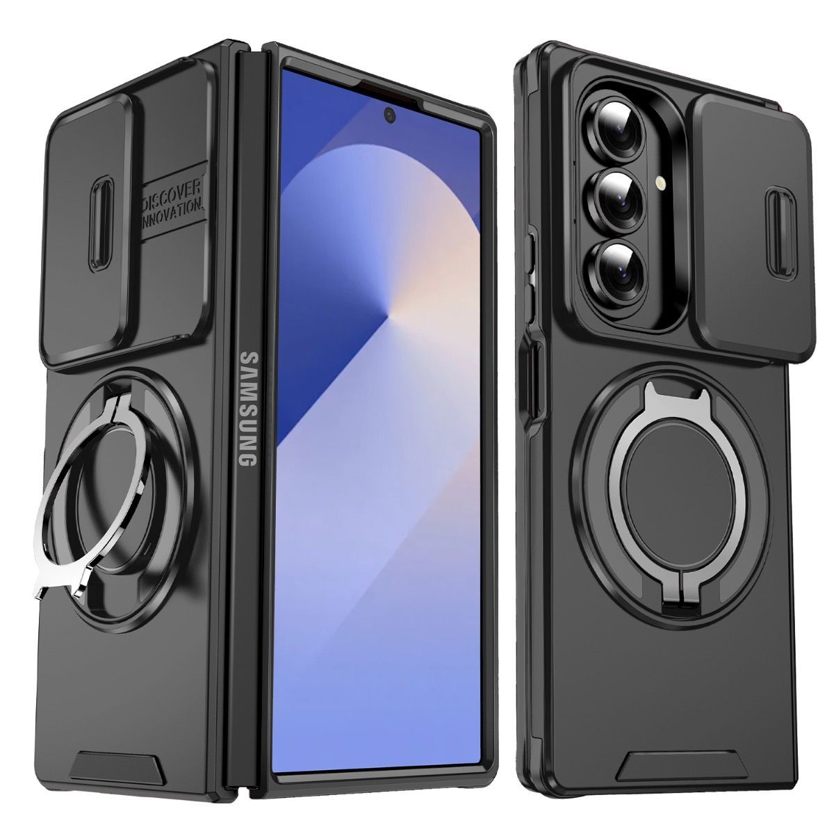 Armor Case Cover with Ring Stand for Galaxy Z Fold 7- Black