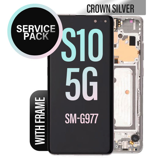 LCD Digitizer Screen Assembly with Frame Service Pack for Galaxy S10 5G G977 - Crown Silver