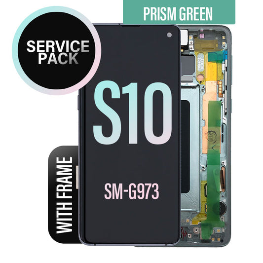 LCD Digitizer Screen Assembly with Frame Service Pack for Galaxy S10 G973 - Prism Green