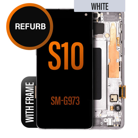 LCD Digitizer Screen Assembly with Frame Refurbished for Galaxy S10- White
