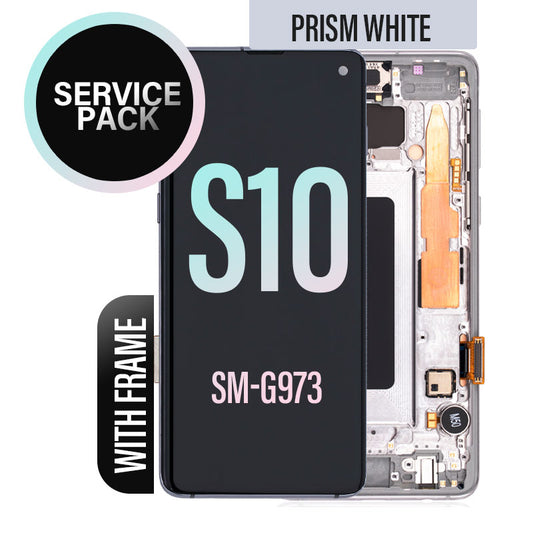 LCD Digitizer Screen Assembly with Frame Service Pack for Galaxy S10 G973 - Prism White