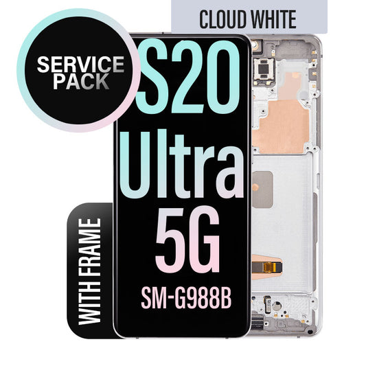 LCD Digitizer Screen Assembly with Frame Service Pack for Galaxy S20 Ultra/ S20 Ultra 5G G988 - Cloud White