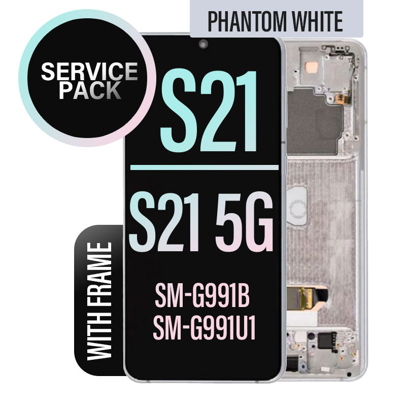 LCD Digitizer Screen Assembly with Frame Service Pack Replacement for Galaxy S21/ S21 5G G990F - Phantom White