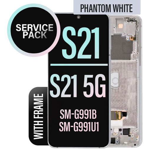 LCD Digitizer Screen Assembly with Frame Service Pack Replacement for Galaxy S21/ S21 5G G990F - Phantom White