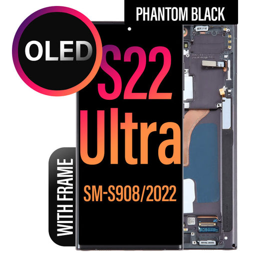 OLED LCD Digitizer Screen Assembly with Frame Replacement for Galaxy S22 Ultra 5G S908 - Phantom Black