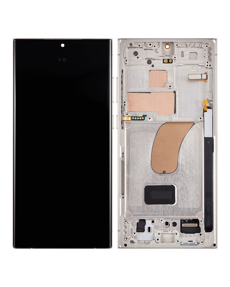LCD Touch Screen Assembly With Frame For Galaxy S23 Ultra - As New - Cream