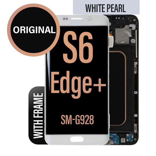 Original LCD Digitizer Screen Assembly with Frame for Galaxy S6 Edge Plus G928 - White