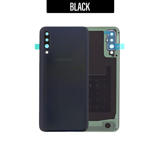 Back Glass Cover with Camera Lens Replacement for Galaxy A50 2019 A505- Black