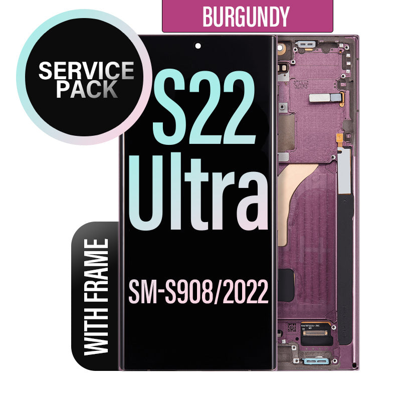 LCD Digitizer Screen Assembly with Frame Service Pack Replacement for Galaxy S22 Ultra 5G S908 - Burgundy