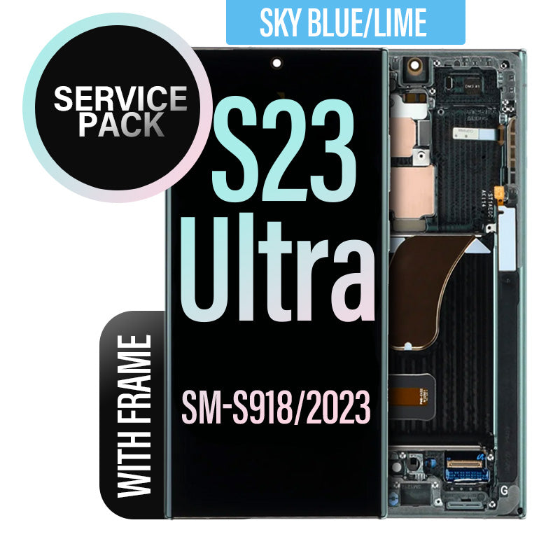 LCD Digitizer Screen Assembly with Frame Service Pack Replacement for Galaxy S23 Ultra S918 - Sky Blue/Lime