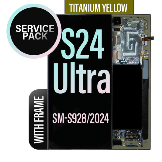 LCD Digitizer Screen Assembly with Frame Service Pack Replacement for Galaxy S24 Ultra S928 - Titanium Yellow