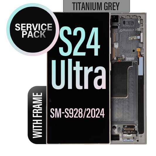 LCD Digitizer Screen Assembly with Frame Service Pack Replacement for Galaxy S24 Ultra S928 - Titanium Grey
