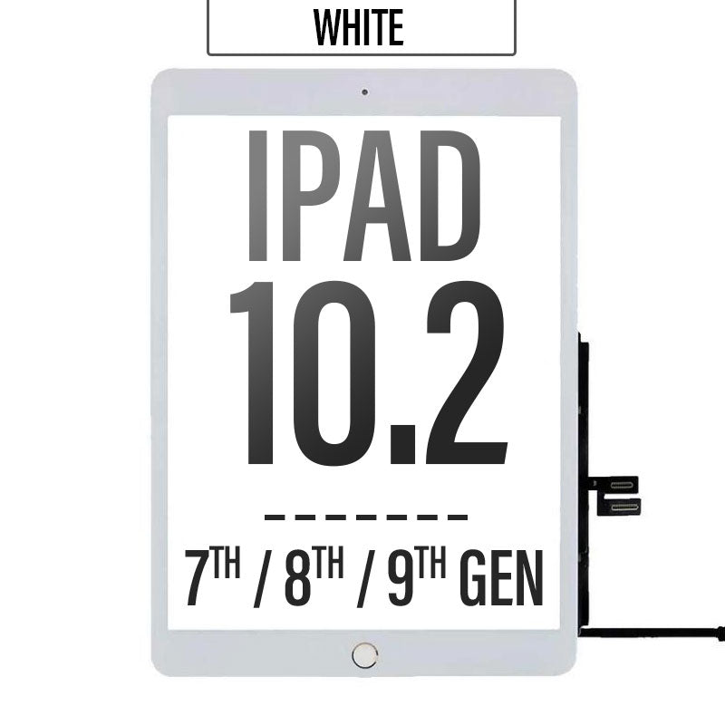 Touch Screen Digitizer with Adhesive For iPad 7th Gen/ 8th Gen/ 9th Gen (10.2 inch) - White (With Home Button)