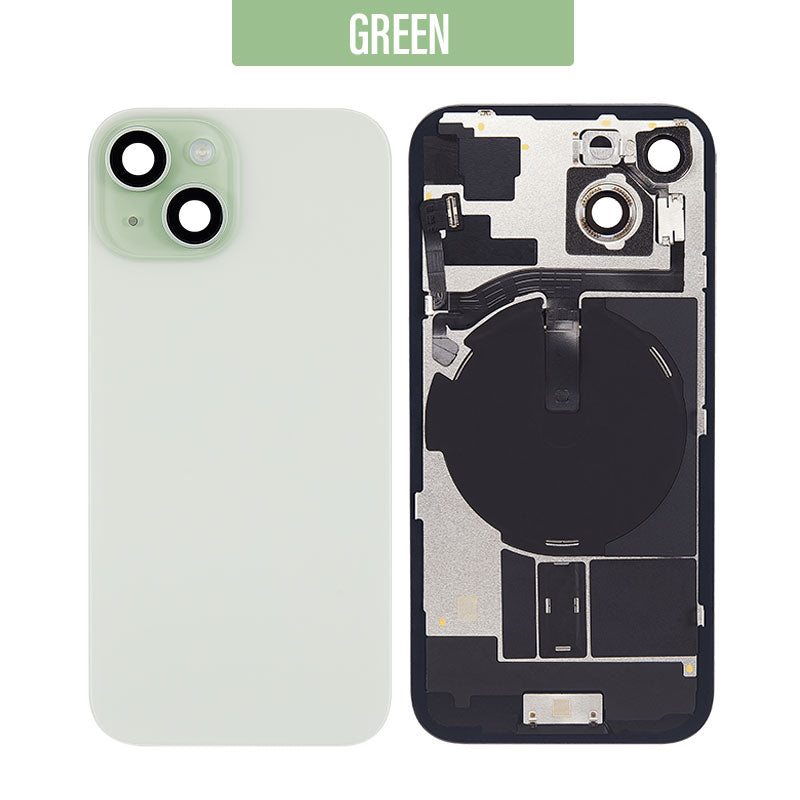 Back Glass Cover For iPhone 15 (With Camera Frame and Wireless Charging Flex)