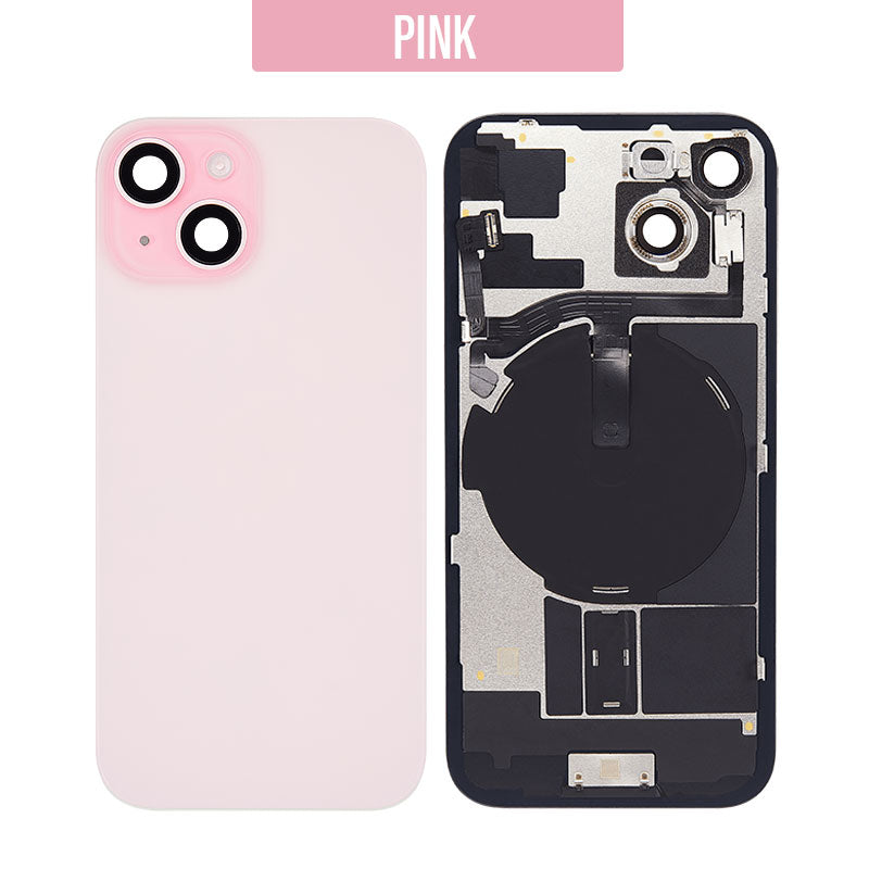 Back Glass Cover For iPhone 15 (With Camera Frame and Wireless Charging Flex)