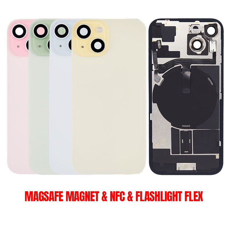 Back Glass Cover For iPhone 15 (With Camera Frame and Wireless Charging Flex)