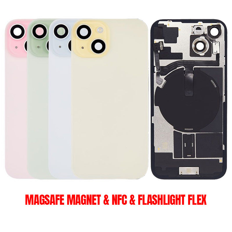 Back Glass Cover For iPhone 15 Plus (With Camera Frame and Wireless Charging Flex)