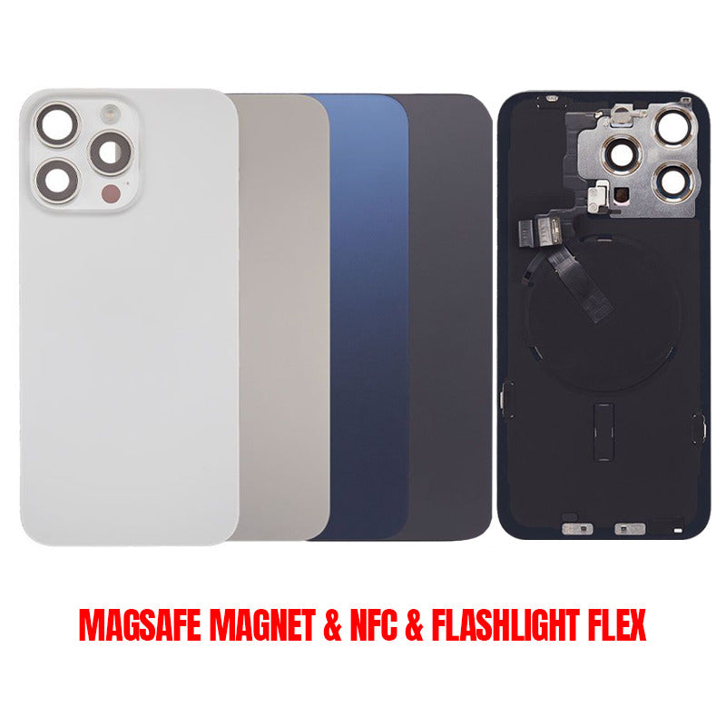 Back Glass Cover For iPhone 15 Pro Max (With Camera Frame and Wireless Charging Flex)