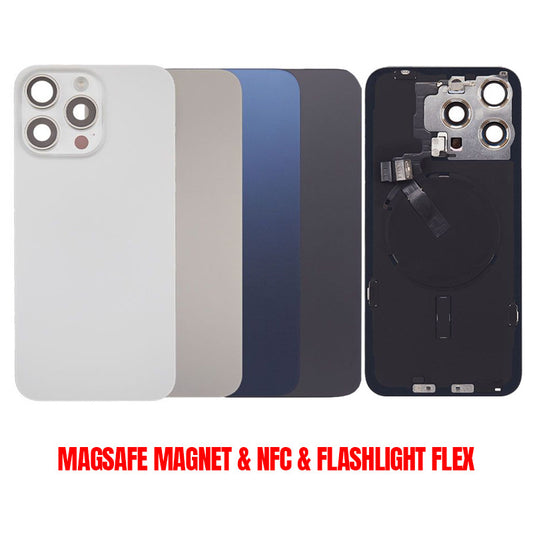Back Glass Cover For iPhone 15 Pro Max (With Camera Frame and Wireless Charging Flex)