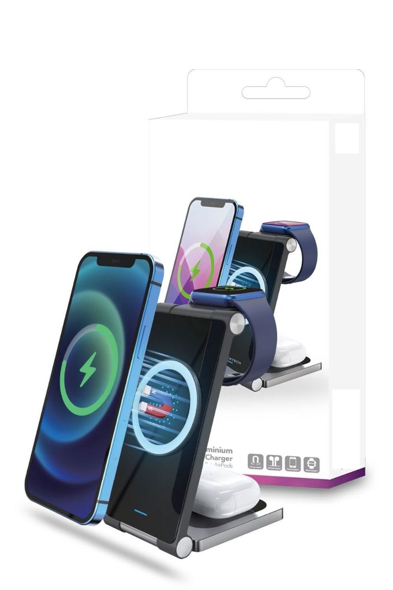 Mag Aluminium 3 in 1 20W Wireless Charger AW2 (MagSafe Compatible) - Black