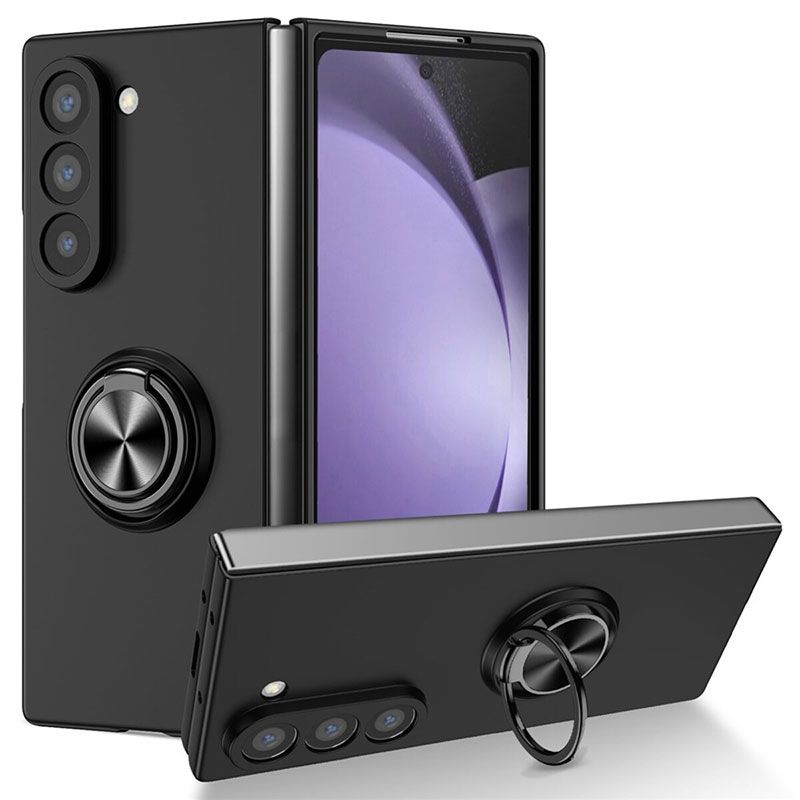 Magnetic Ring Stand Hybrid Case Cover For Galaxy Z Fold 7- Black