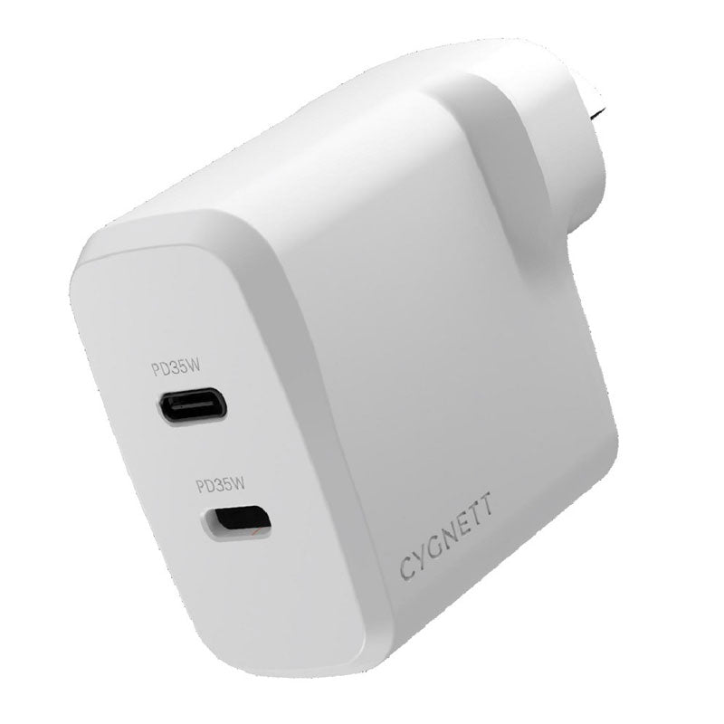 Cygnett PowerPlus 35W Dual Port USB-C PD Fast Wall Charger - White