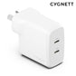Cygnett PowerPlus 35W Dual Port USB-C PD Fast Wall Charger - White