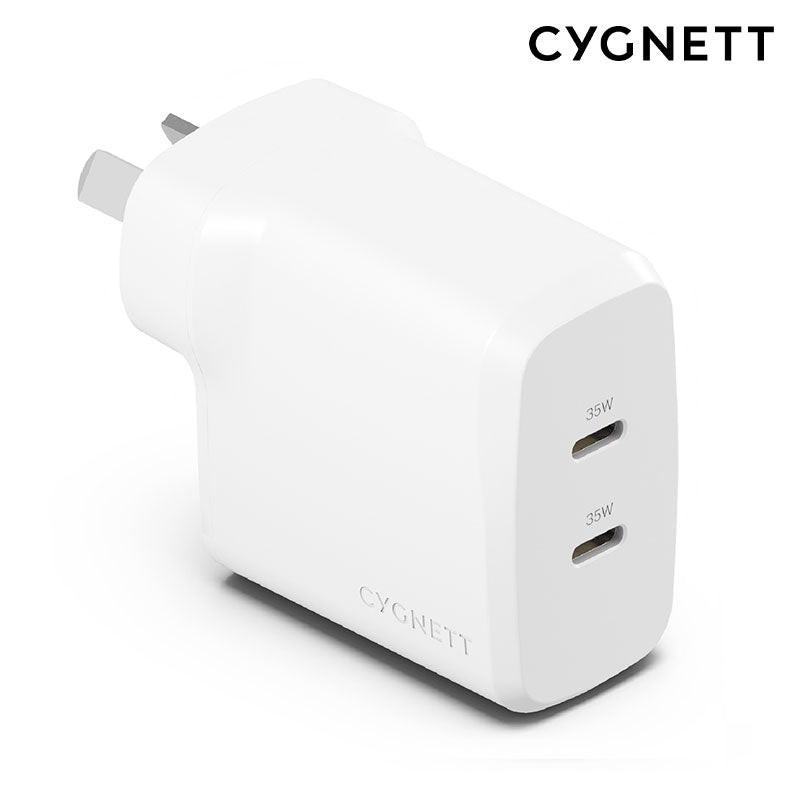 Cygnett PowerPlus 35W Dual Port USB-C PD Fast Wall Charger - White