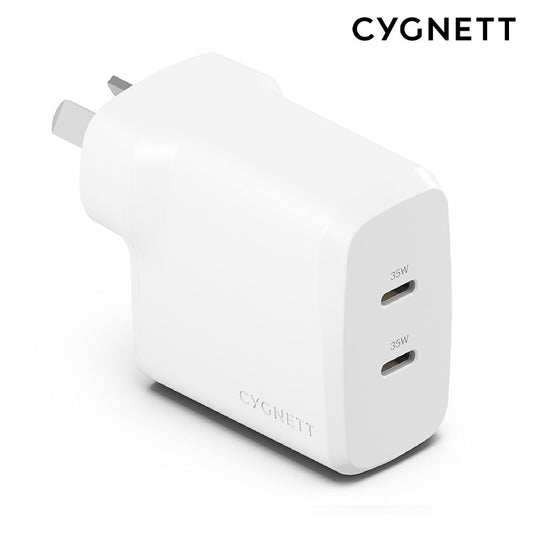 Cygnett PowerPlus 35W Dual Port USB-C PD Fast Wall Charger - White