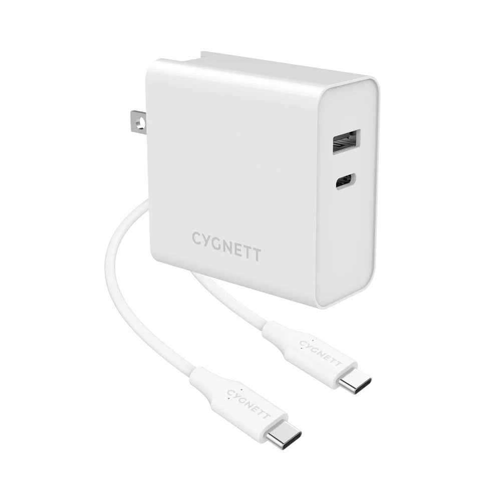 Cygnett 60W Dual USB Laptop Wall Charger USB A + USB C + Travel Adapters
