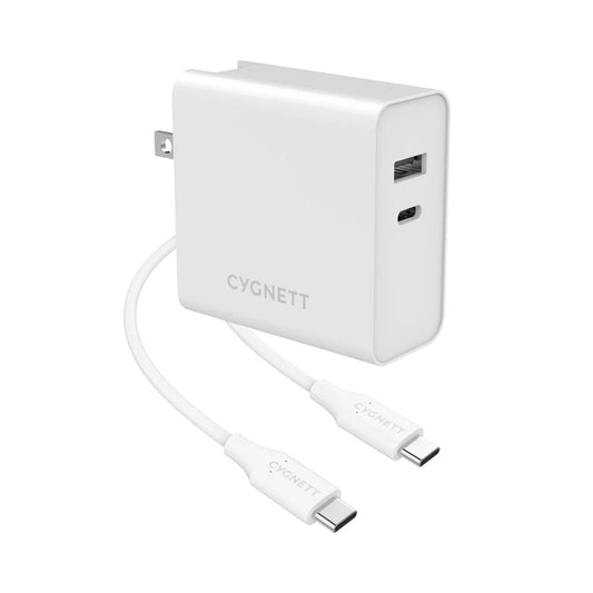 Cygnett 60W Dual USB Laptop Wall Charger USB A + USB C + Travel Adapters